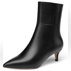Black Pointed Toe Kitten Low Heel Short Ankle Boots